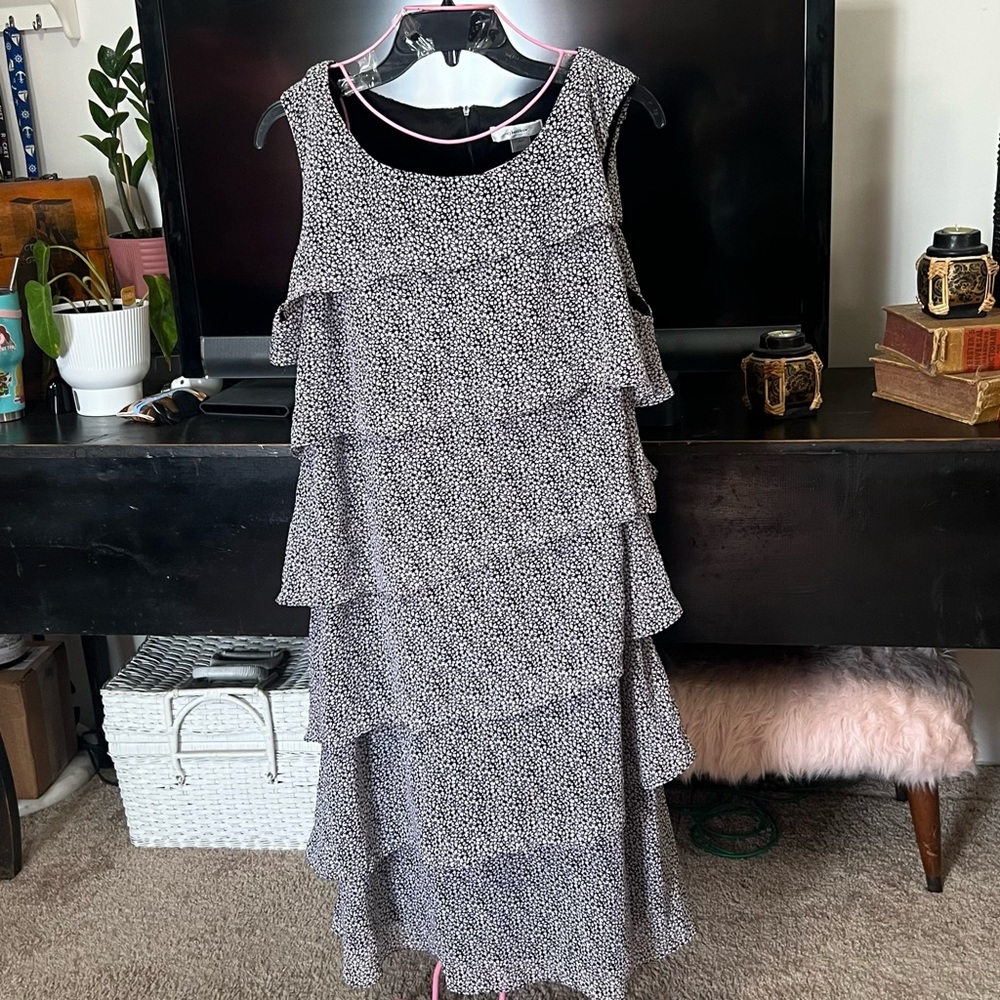 CJ Banks Black and White Tiered High Low Dress